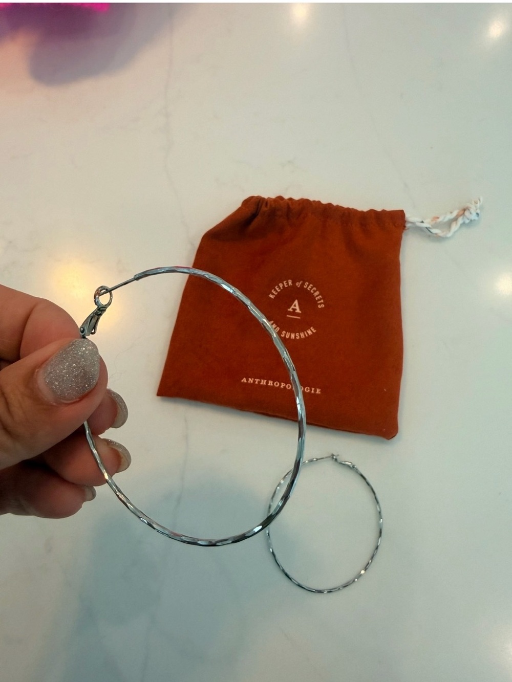 Anthropologie Silver Hammered Hoop Earrings